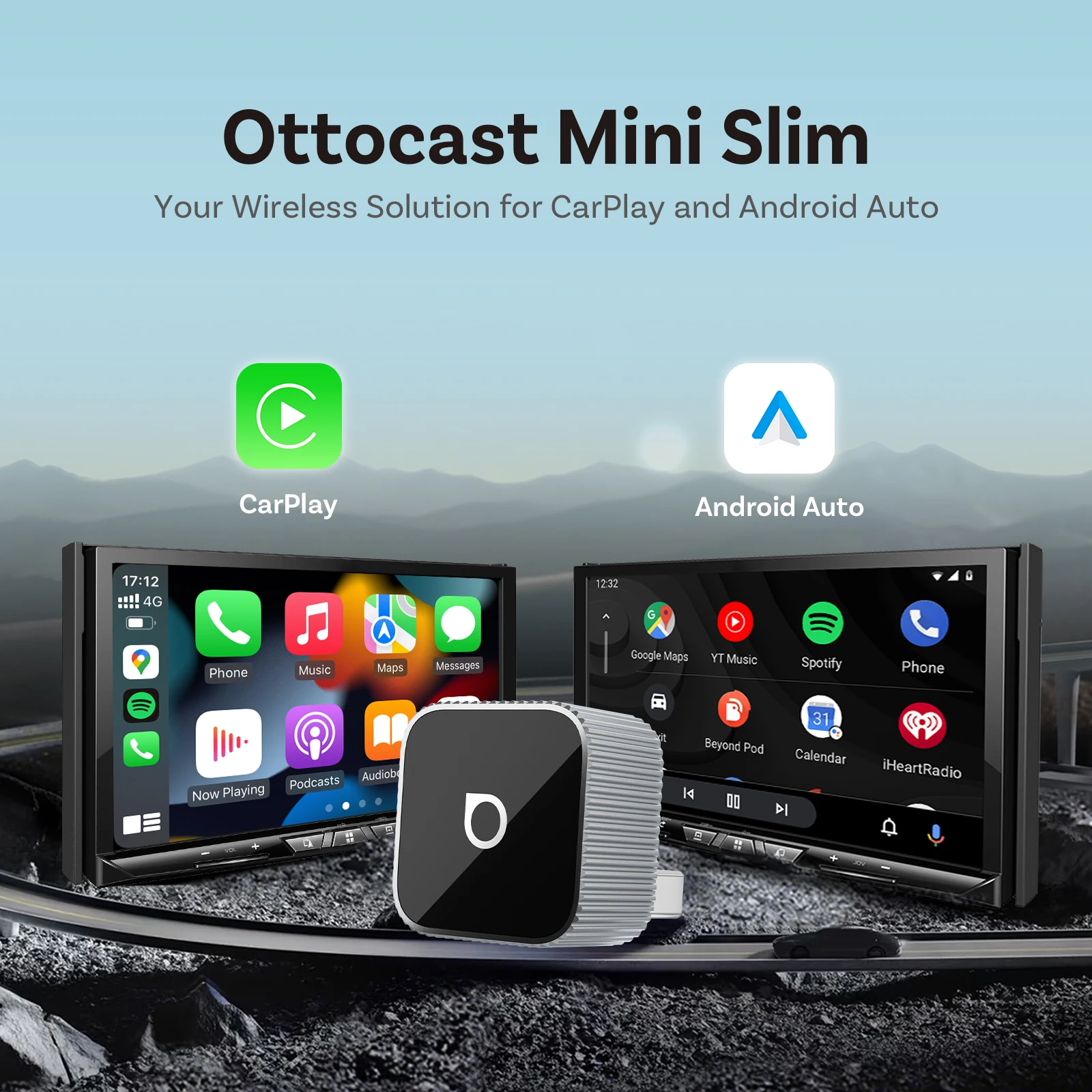 محول Ottocast Mini Slim Carplay Android Auto Wireless Compact Auto Reconnect Dual Device Memory الاقتران السريع لشركة Fiat Audi