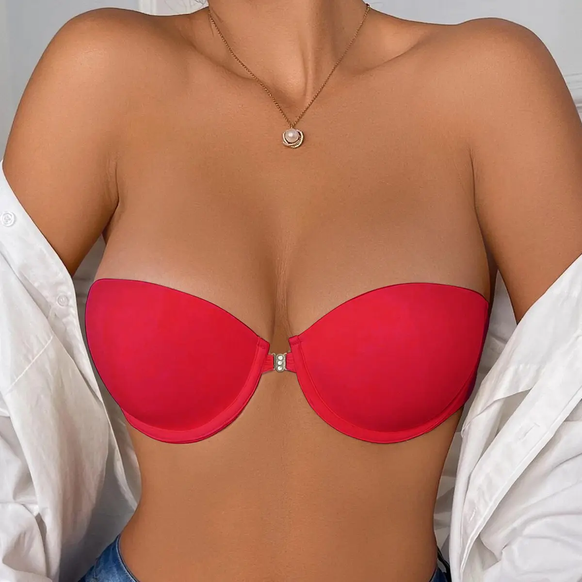 Beauwear Strapless Invisble Bras for Woman Solid Color Transparent Party Bra Push Up Underwear 70B 75B 75C 80B 80C 85B-3056