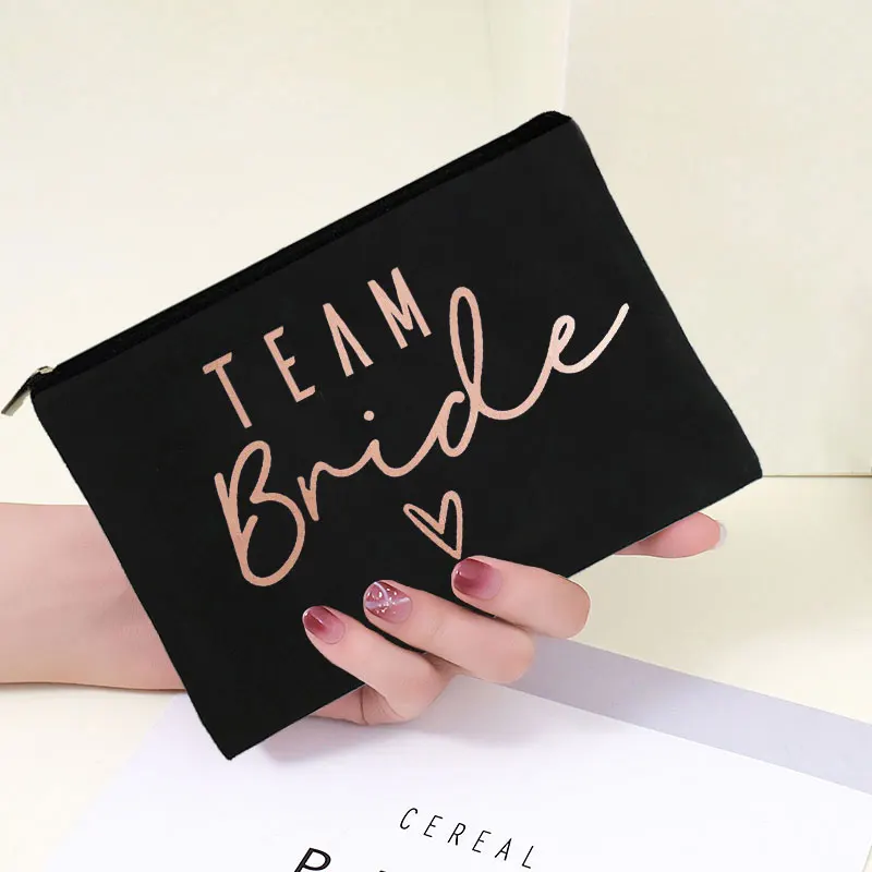 Team Bride  Printed Love Logo Women Makeup Pouch Bridesmaid Pocket Lipstick Makeup Brush Bag Large Capacity Wash Bag for Wedding