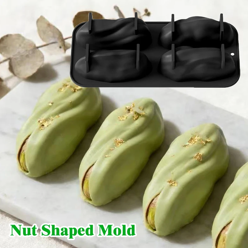 4-Cell Pistachios Design Silicone Chocolate Mold High Quality Food Grade Silicone Easy Clean Reusable Ideal for Kitchen Baking