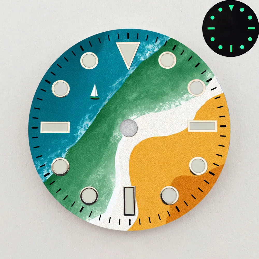 28.5mm NH35 Dial Ocean Beach Scenery Luminous Dial Colorful Dial NH36 Dial Watch Accessories Fits NH35/36 Movements Custom Logo