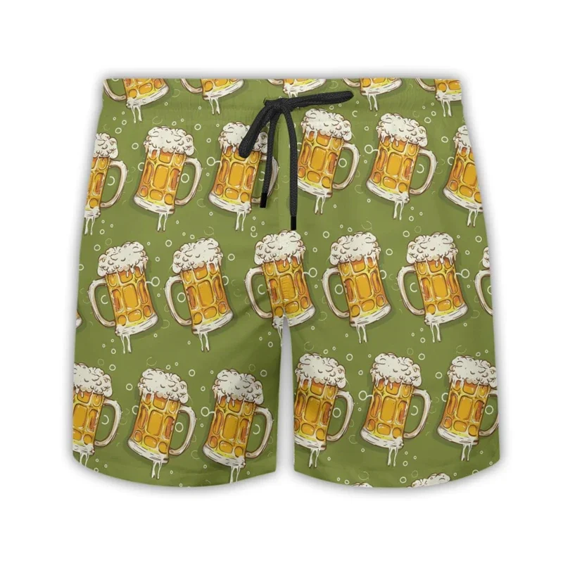 Men's Beer Graphic Shorts, 3D Printed Shorts, Casual Summer Streetwear, Holiday Parties, Holiday Swimwear