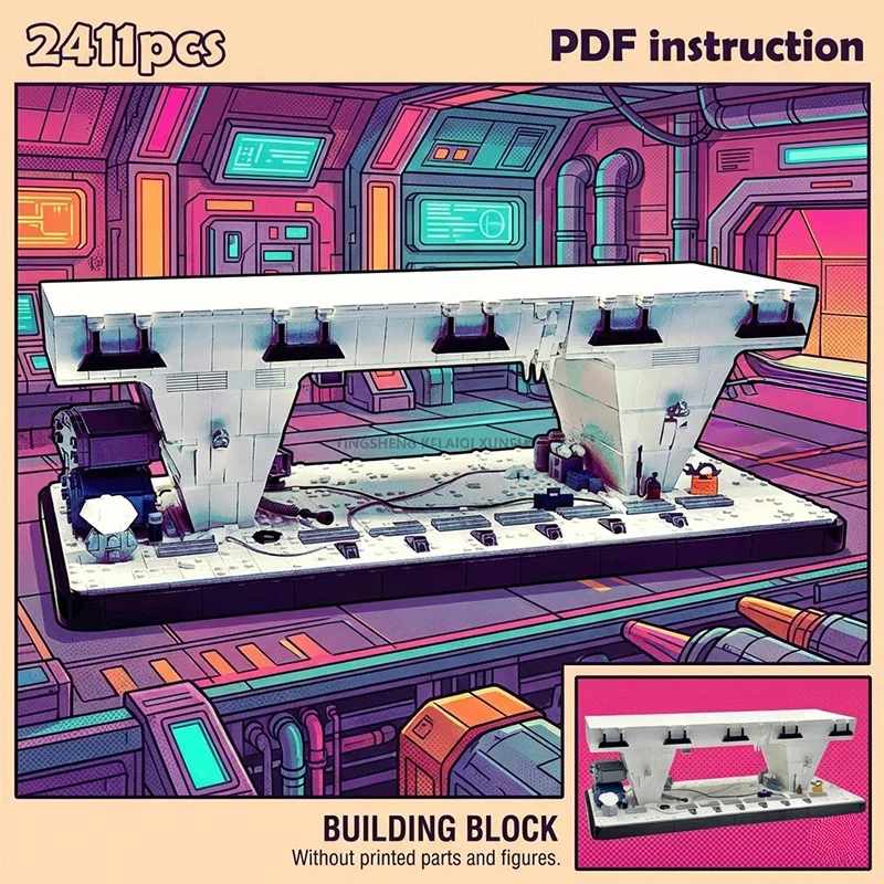 MOC Sci-Fi Ice Planet Hangar Bay Base with Maintenance Tools & Snow Floor Diorama Block Model