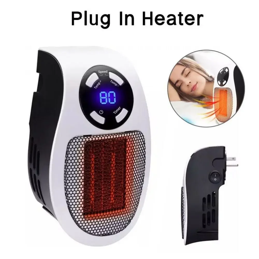 Portable Plug in Wall Space Heater Digital Timer Electric Personal Heater Fan US, suitable for using at home or in the office