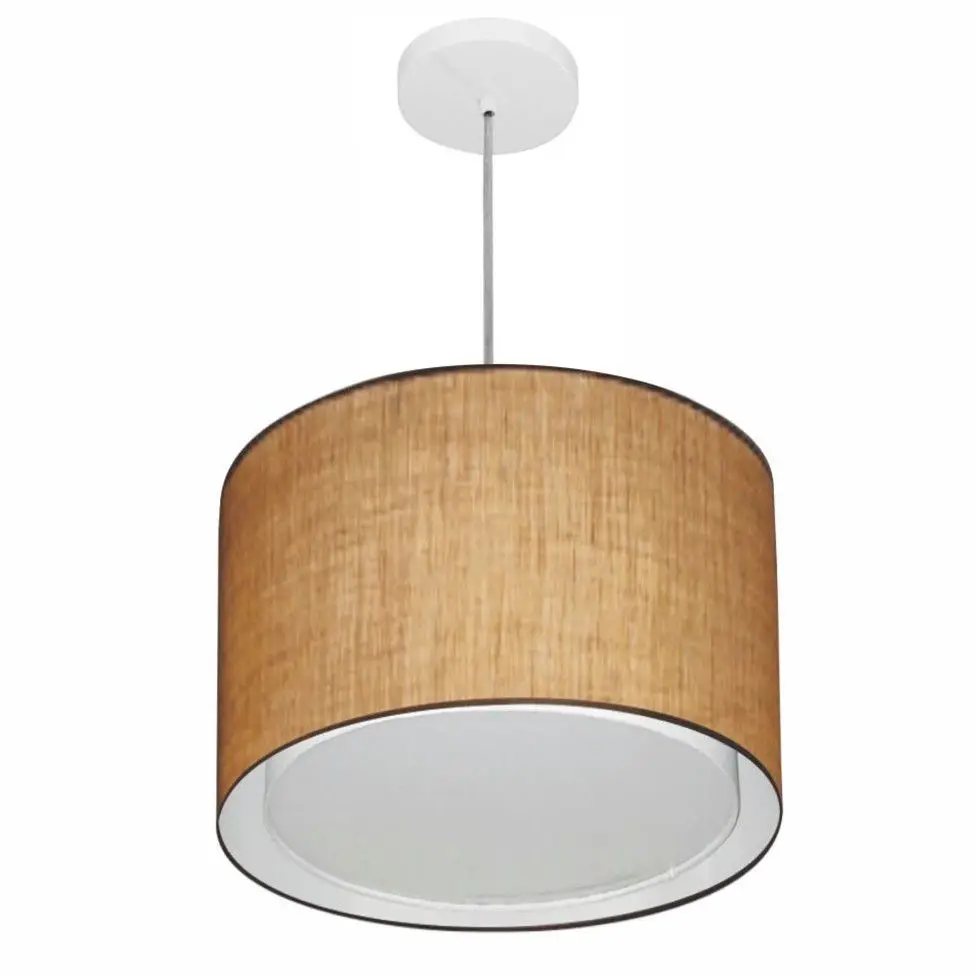 Md-4286 Double Cylinder Pendant Chandelier Fabric Dome 40x30cm Straw-Bivolt