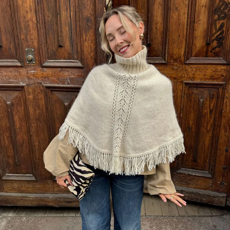 Tuularose Herbst-Rollkragenpullover, modischer, ärmelloser Strick-Schal mit Quasten-Patchwork, schicker Streetwear-Pullover, eleganter neuer Damenpullover
