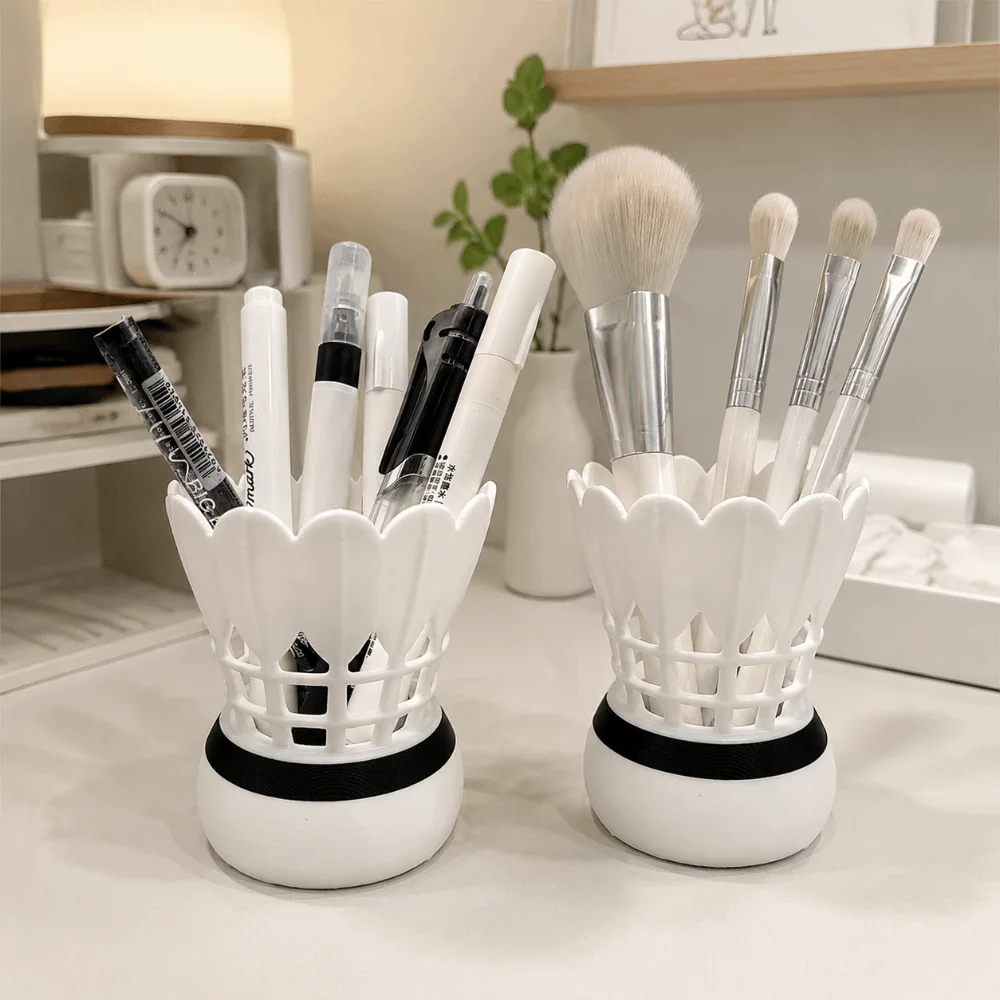 3D Printed Badminton Pen Holder Sports Element Non-Slip Desktop Storage Container Multifunctional Funny Pencil Display Stand