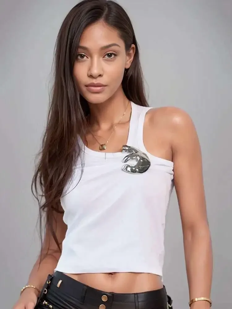

Trendy Fashion Women's Solid Color Wrinkled Camisole Spring New Items Round Neck Sleeveless Tank Top Female