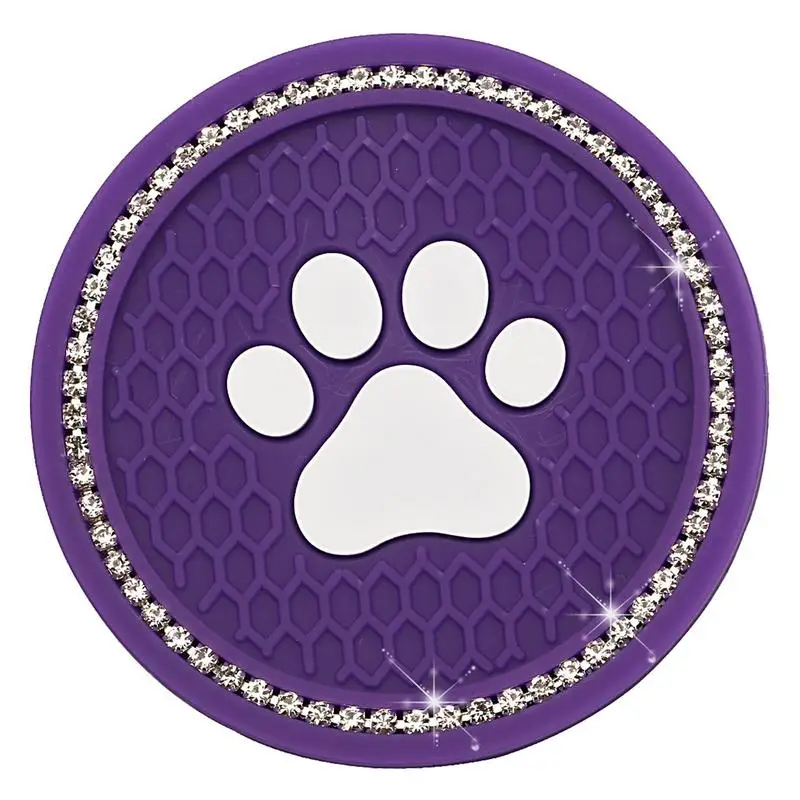 Bling Coasters For Car PVC Bling Cat Paw Cup Mat Universal Heat Insulation Cup Mat For Sedans SUVs Trucks Vehicles