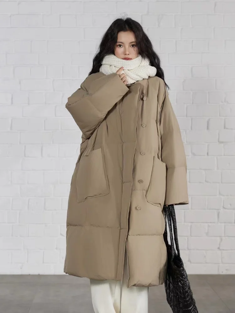 

Winter Warm Coat Fashion 90 Duck Down Down Jacket Suit Collar Single-breasted Design 2024 New Loose Leisure Long Women's Coat