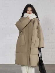 Winter Warm Coat Fashion 90 Duck Down Down Jacket Suit Collar Single-breasted Design 2024 New Loose Leisure Long Women's Coat