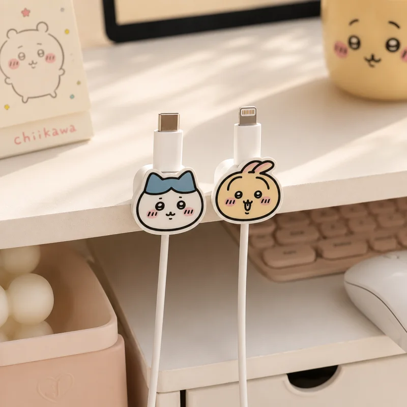 Hot-Chiikawa Magnetic Cable Organizer Desktop Phone Charging Holder Data Wire Clip Wall Mount Storage Buckle Cute Kawaii Cartoon