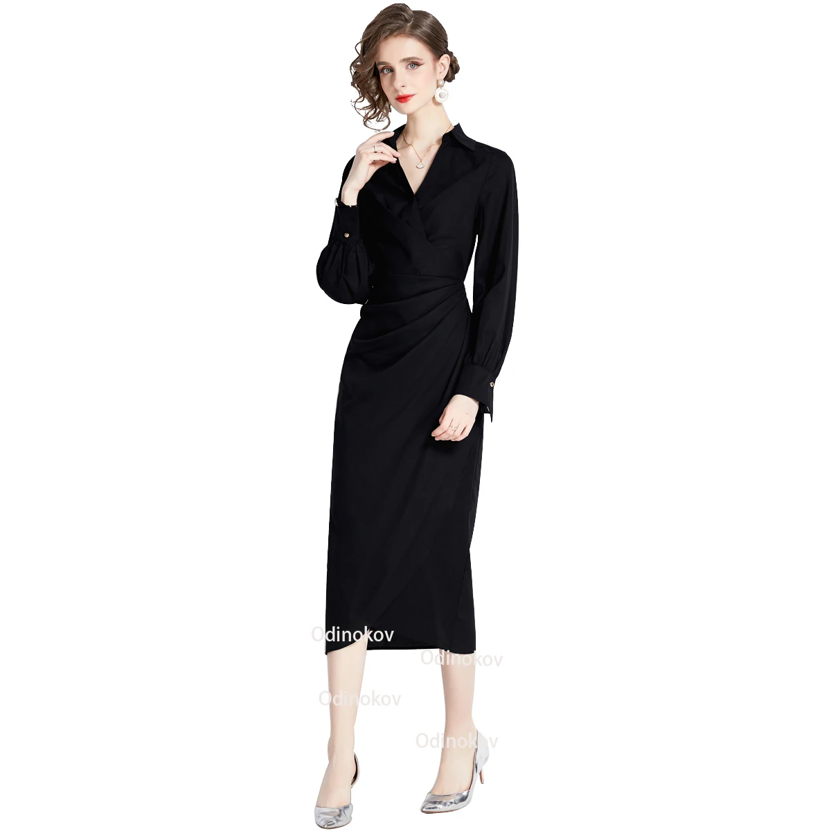 2024 Spring/summer New Lapel Shirt Waist Slimming Skirt Woman Black Dress Vestidos De Mujer robe