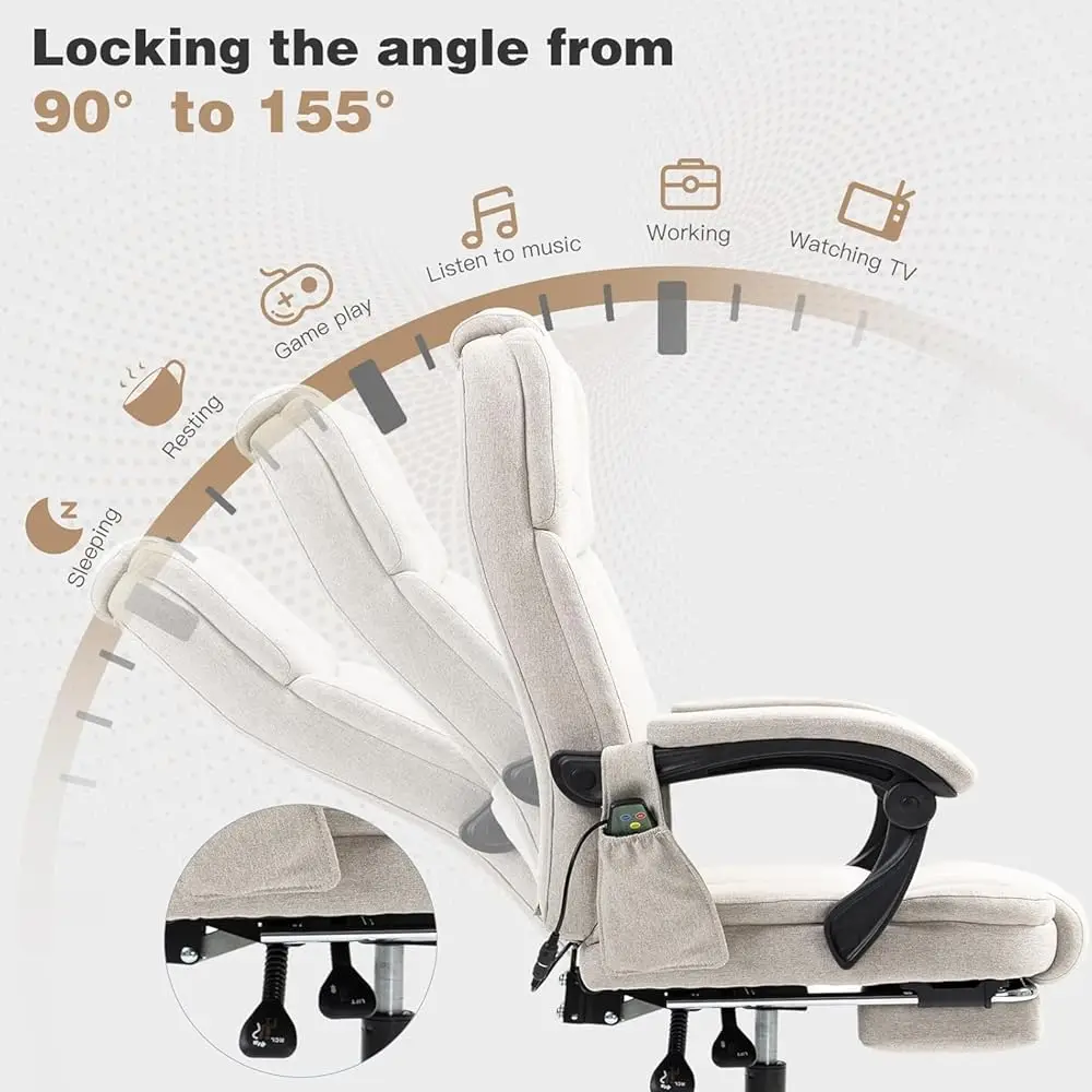 Massage Office Chair With Footrest, Ergonomic Adjustable Reclining Executive Home Desk Chair W/ 6 Vibration Points & Heat,