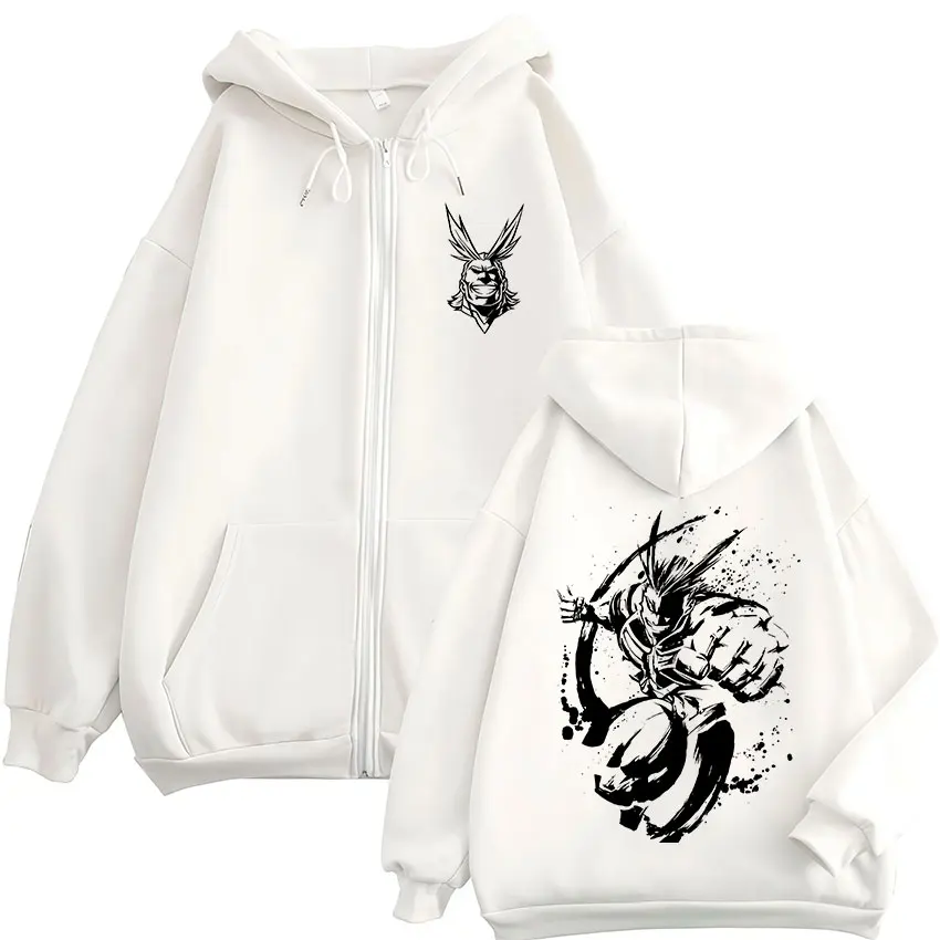 Anime My Hero Academia All Might Kapuzenpullover mit Reißverschluss für Herren und Damen, modischer Harajuku-Stil, Fleece-Kapuzenjacke mit Reißverschluss. – Detail 3