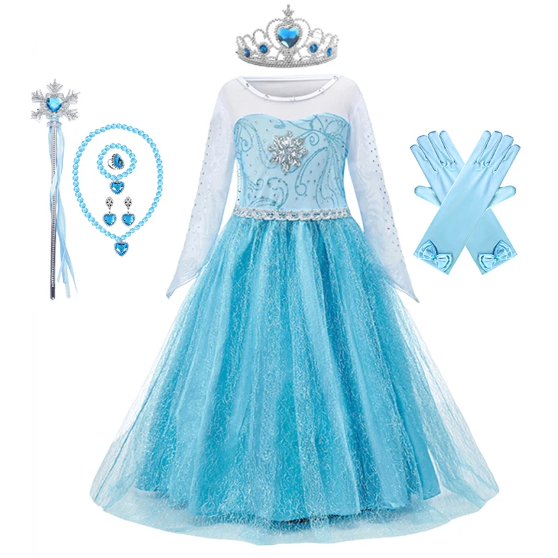 Rapunzel Aurora Belle Princess Dress for Girls Cosplay Frozen Queen Elsa Anna Costume Carnival Kids Birthday Ball Gown Clothes