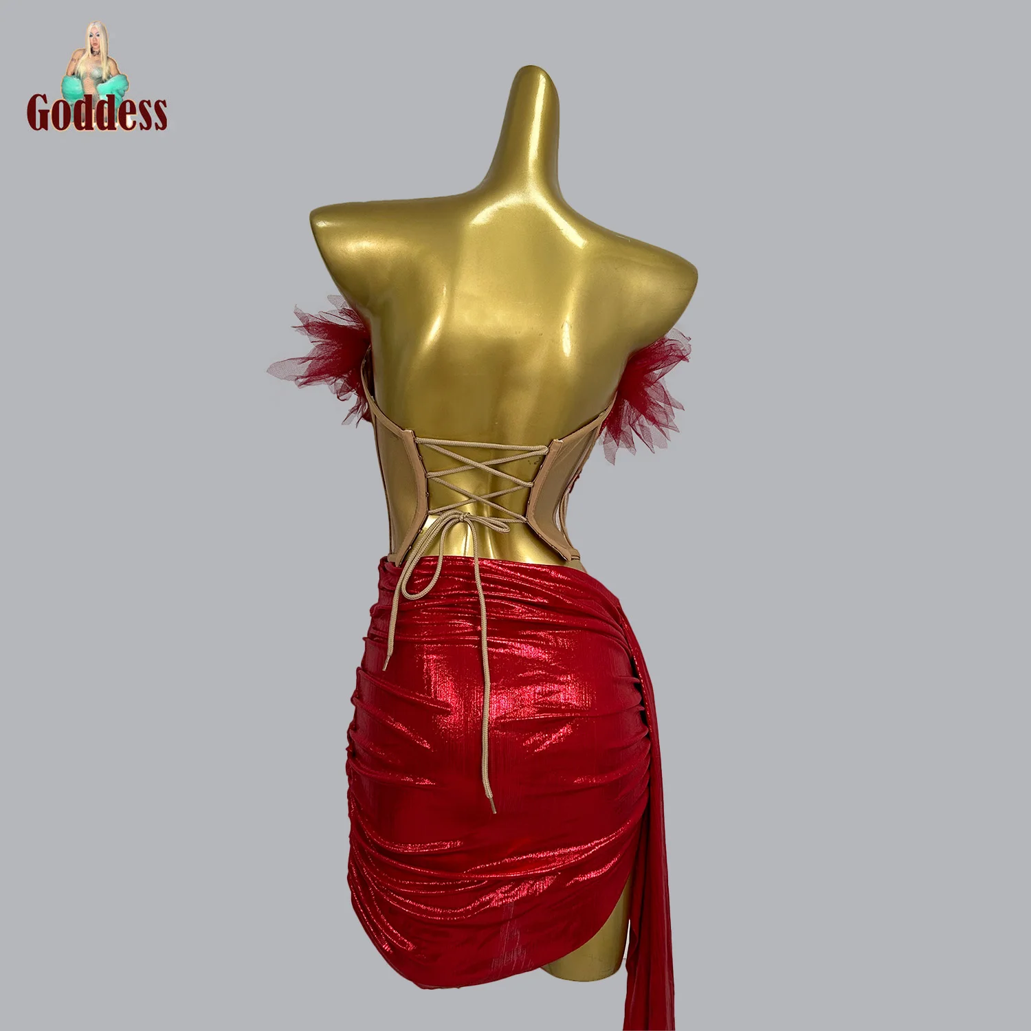 Women's Christmas Sexy 2 Pieces Set Beading Draped Slimming Mini Dress Nightclub Party Celebrate Bar Singer Performance Costume