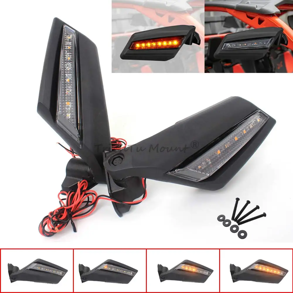 For Can-Am Maverick X3 Max XDS XRS 4x4 Turbo R 2017-2024 UTV Rearview Side Mirrors W/ LED Turn Signal Light