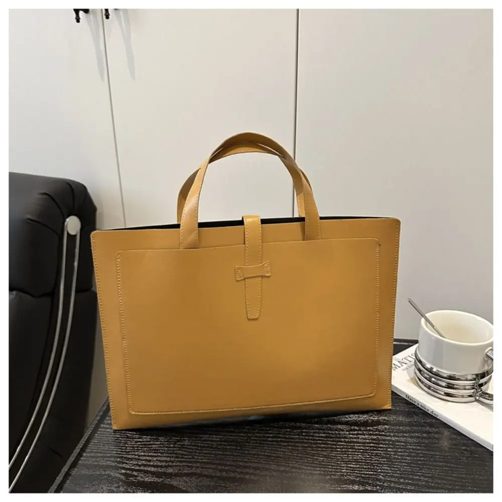 กระเป๋าใส่เอกสารสีพื้นแบบใหม่ กระเป๋าเอกสารหนัง PU สำหรับธุรกิจ กระเป๋าถือใส่แล็ปท็อปสำหรับเดินทางไปทำงาน