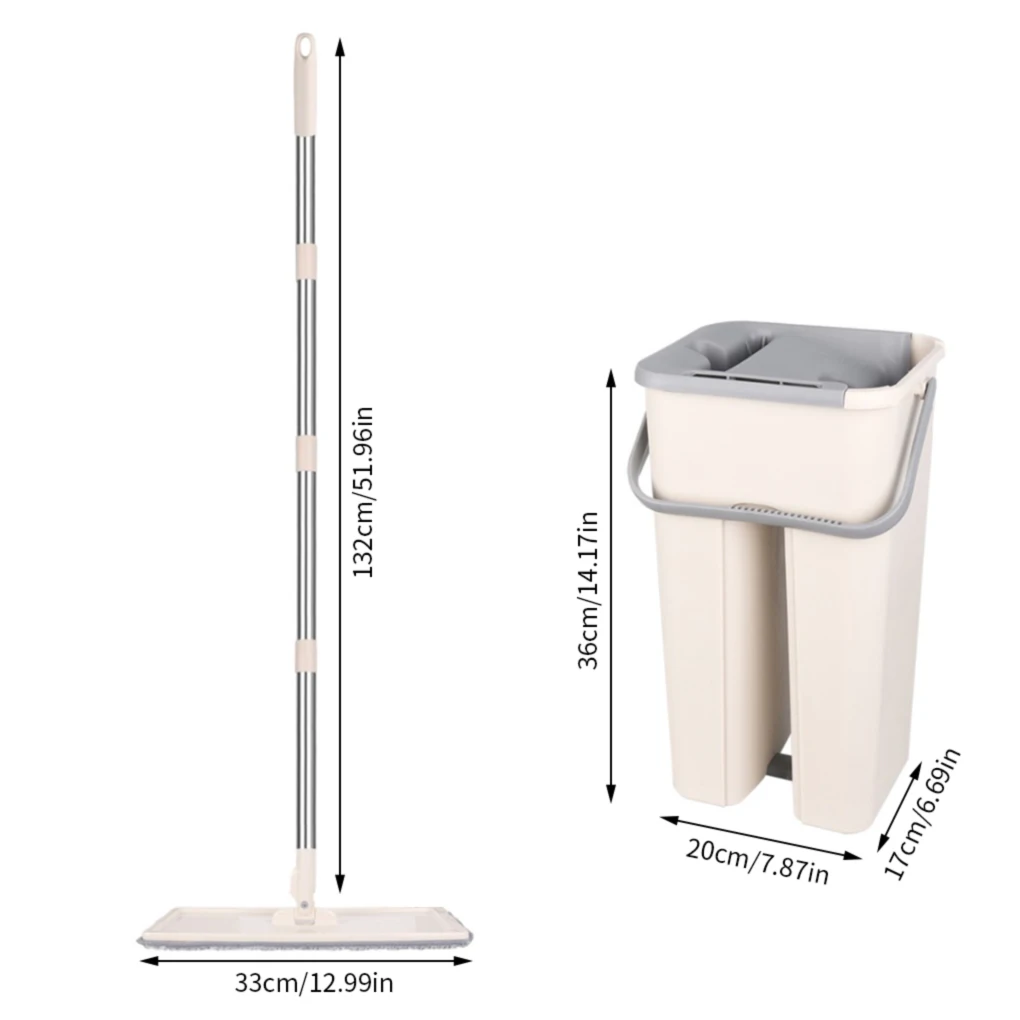 

Flat Mop Bucket Set Self-wash Microfiber Mop Reusable Dry Wet Floor Washing Tools 2Pcs Cloth