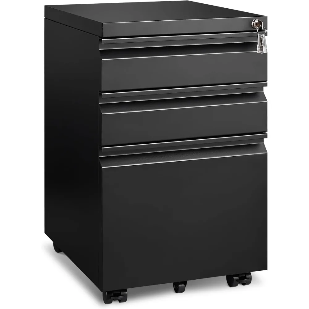 3 Drawer File Cabinet for Home Office, Under Desk Mobile Filing Cabinet with Lock for A4-Size/Letter-Size/Legal-Size