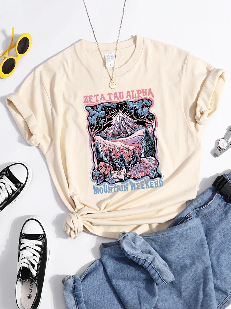 Zeta Tau Alpha Mountain Weekend Women T-Shirt Harajuku Quality Short Sleeve Summer Street Tee Shirts Kawaii Vintage Tops Female