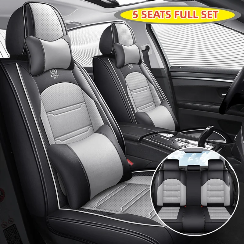 (Luxury Edition) Five Seats in the Car, Equipped with 2 Soft Headrests and 2 Comfortable Lumbar Supports, Luxurious Pu Leather Full-Cover Car Seat Covers, Universal, Breathable and Not Stuffy, Suitable for All Seasons, Three-Dimensional Design, Fits the Seats Well, Non-Slip and Won'T Shift Easily, High-End Car Interior Accessories, Five Colors Available, Suitable for Various Models Such as Sedans, Suvs, Trucks