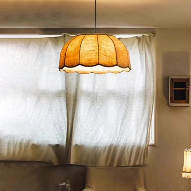 

Japanese Fabric Pendant Light Nordic Wavy Lampshade Bedroom Restaurant Ceiling Chandelier Home Decoration Hanging Lamp Fixtures