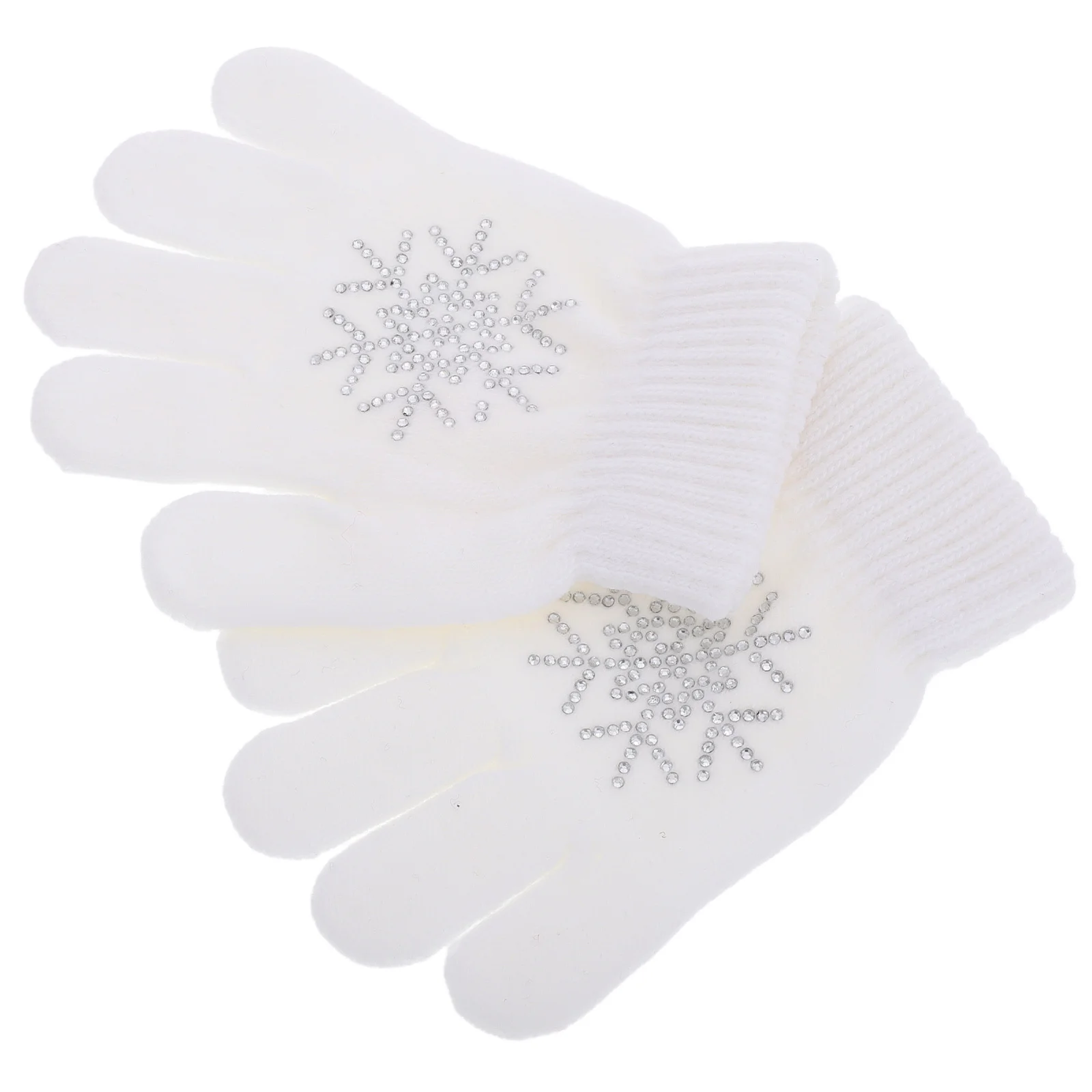 1 paio di guanti invernali con strass, design a fiocco di neve, accessori per pattinaggio su ghiaccio, maglia calda antiscivolo per sport per bambini