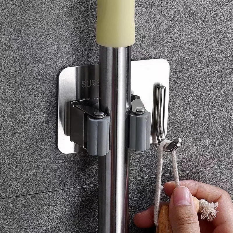 

Wall-Mounted Mop Clip Hook Self-Adhesive Bathroom Mop Broom Hanger Holder Rack Mop Storage Clip Stainless Steel Hook
