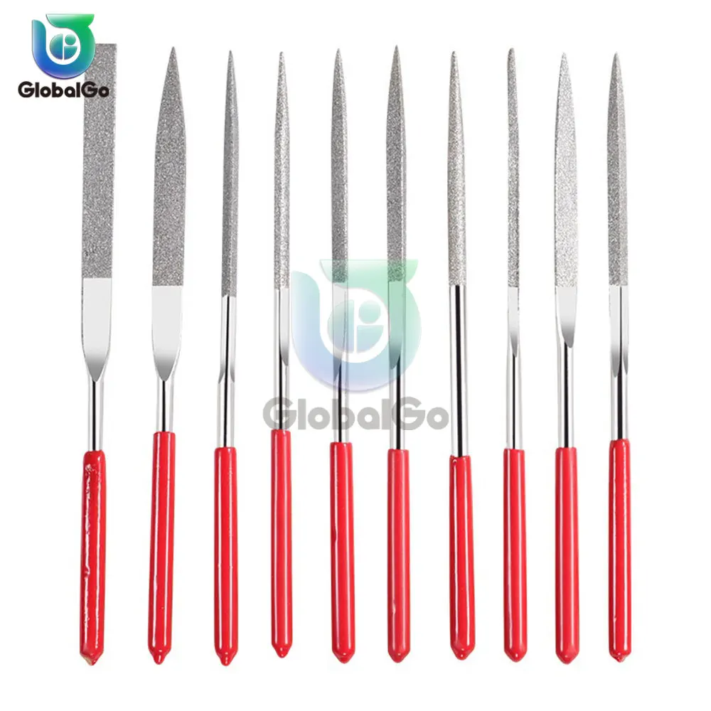 10pcs Diamond Files for Metal Jeweler Stone Polishing Wood Carving Craft Double-cut Plating Needle File Set Hand Tools 3x140MM