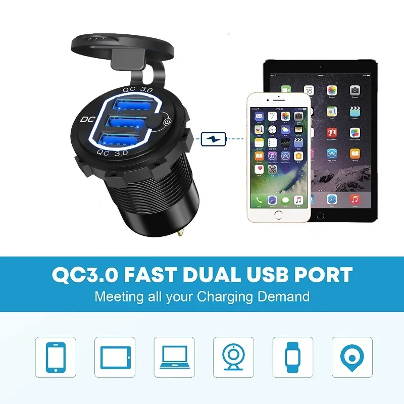 

All-in-One Fast Car Charger for Multi-Vehicle Use,Waterproof USB Charging Hub with QC3.0Technology, Ideal for Cars,RVs and Boats