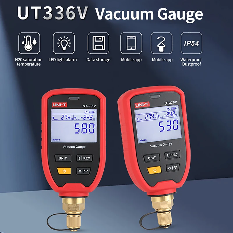 UNI-T Wireless Vacuum Gauge UT336V 1-19000 Micron Digital Cooling Vacuum Meter Mobile APP Connection HVAC Refrigeration Tools