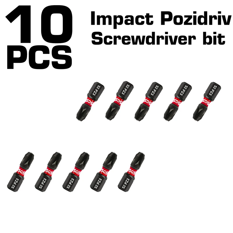 10-teiliges Set Pz1/2/3, Ph1/2/3 Schlagschrauberbits, 25mm, Magnetisch, Anti-Twist, Hohe Härte, S2-Stahlmaterial, Universal 1/4' Sechskant S – Detail 6