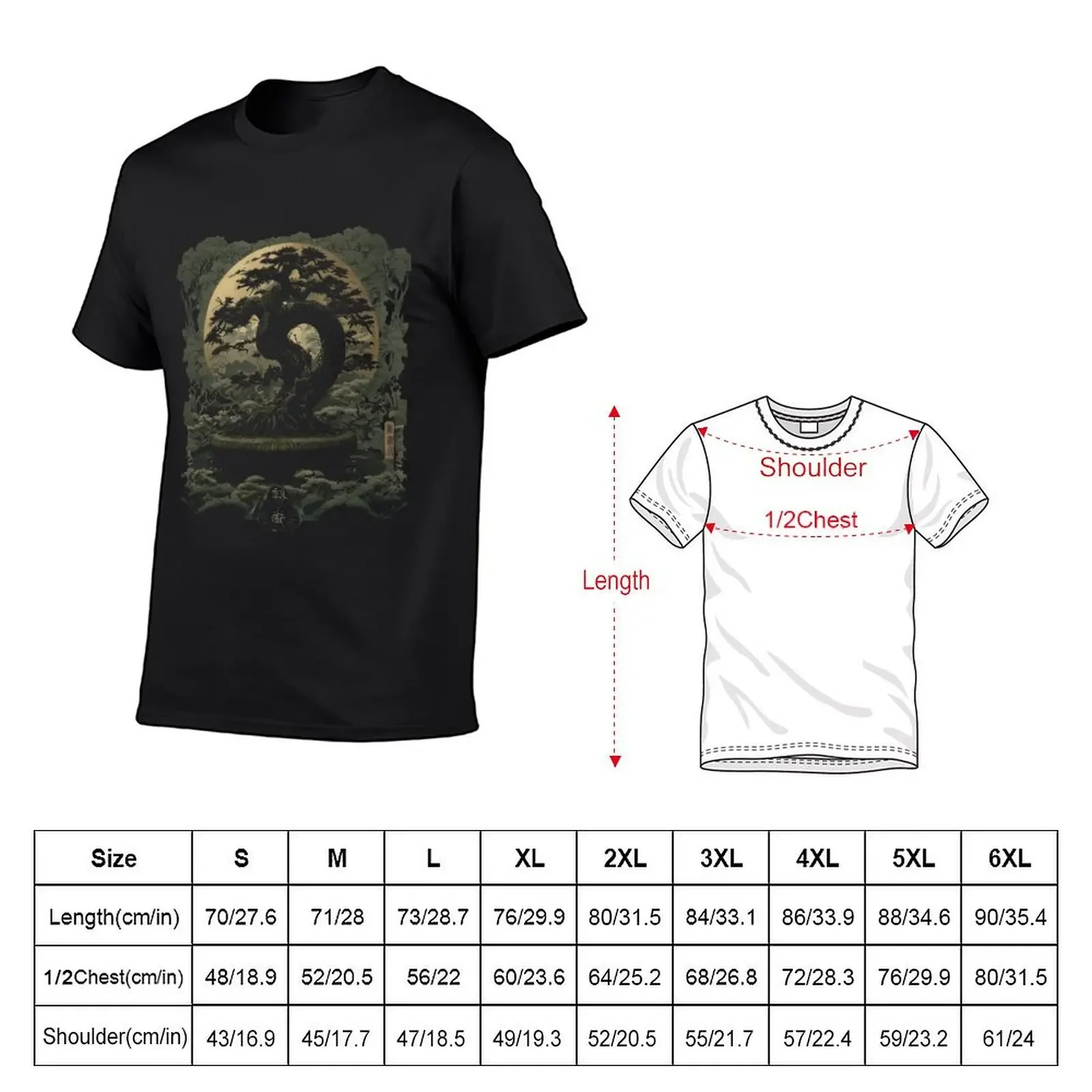 Bonsai Tree and Moon - Japanese Traditional Artwork Drawing T-Shirt anime vintage t shirts quick drying tshirts for men