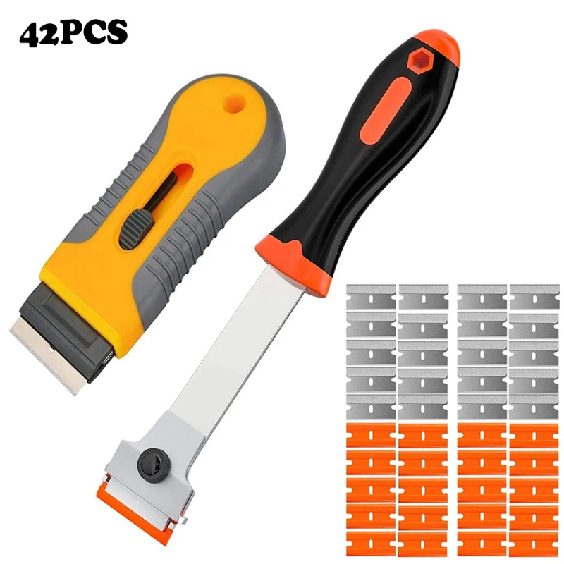 

42PCS Retractable Squeegee And Long Squeegee Blade Set For Wall Window Glass Label Stickers Glue Residue Removal