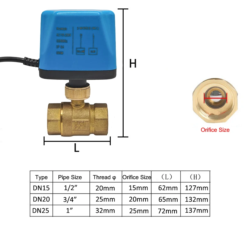 Acarps Vollmessing Motorisiertes Kugelventil Normalerweise Geschlossen/Normalerweise Offen 2-Draht 1/2' 3/4' 1' Innengewinde 12V 24V 110V 220V – Detail 2