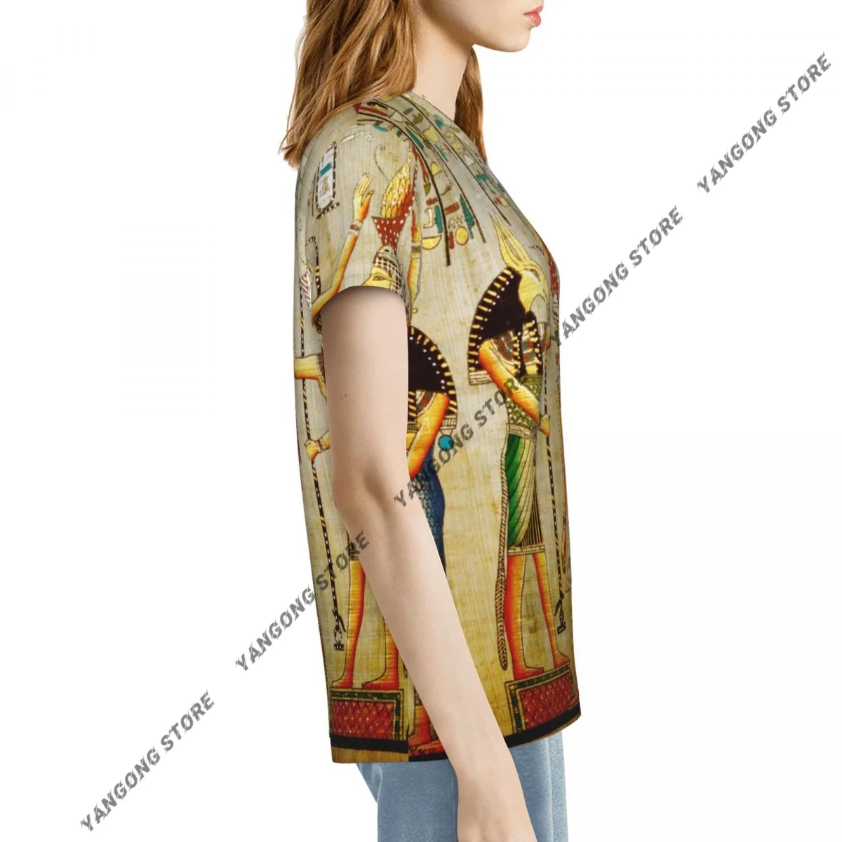 عارضة الصيف امرأة نحيل تي شيرت مجسم ضيق قصير الأكمام س الرقبة المحملة الأساسية مصر القديمة نمط تي شيرت #3