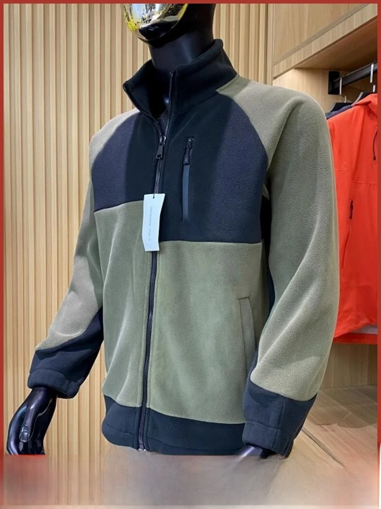 

Retro American Jaet! Irregular Color Blo! Autumn Winter Men's Fce Casual Jaet Coat Stand Fit Youth Trend