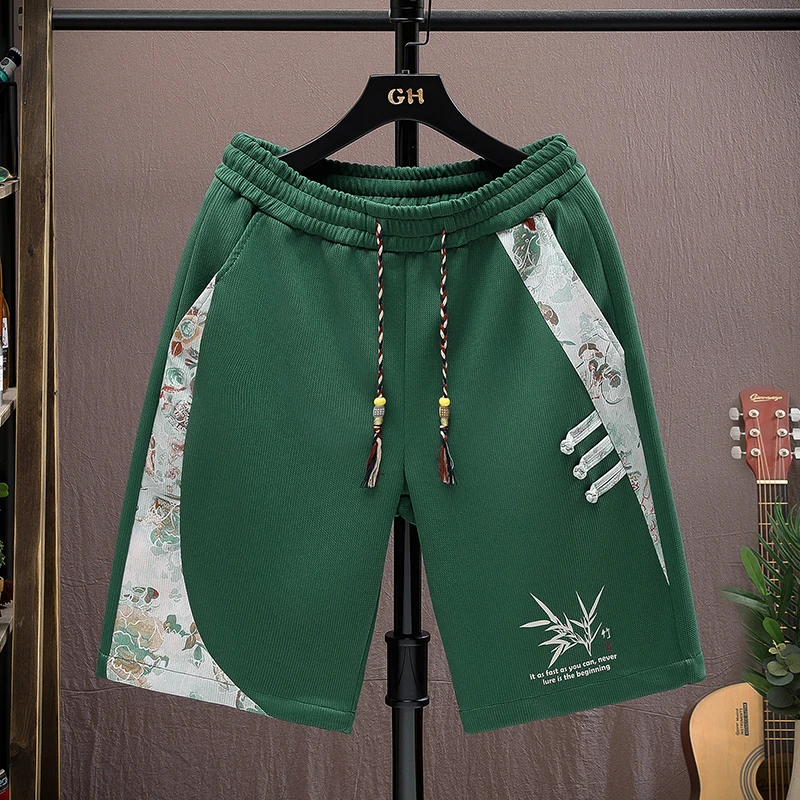 Summer Ethnic Pattern Men's Boho Shorts Tie Cords Elastic Waist Patchwork Beaded Tassel Festival Vacation