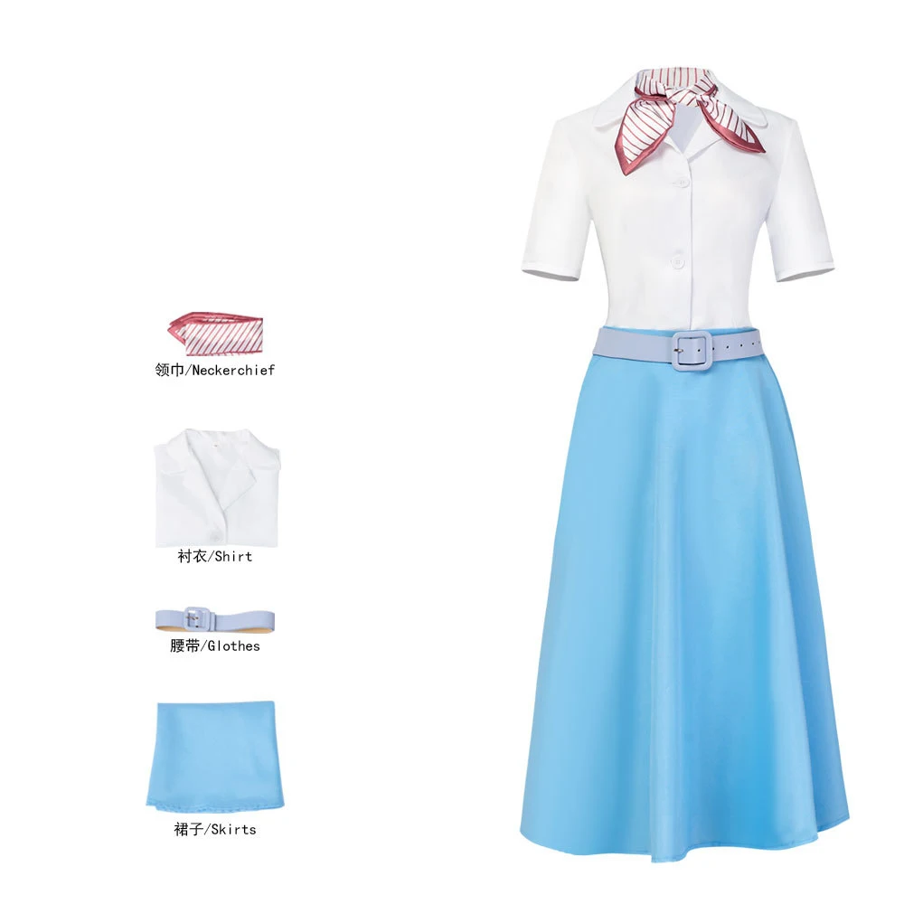 

Roman Holiday Princess Anne Short Sleeve Top and Skirt Cosplay Costume Halloween Masquerade Carnival Party Outfits for Women