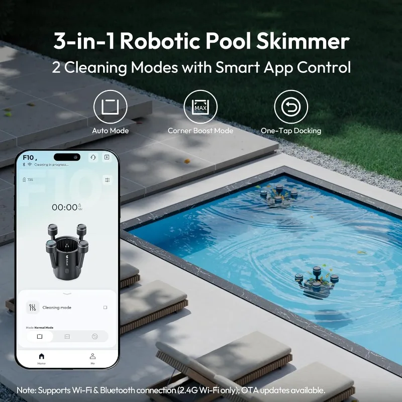 F10 Robotic Surface Skimmer, Pool Cleaner with Powerful Suction, Dual Motor, 5L Filter, Dual Cleaning Modes, Smart App Control