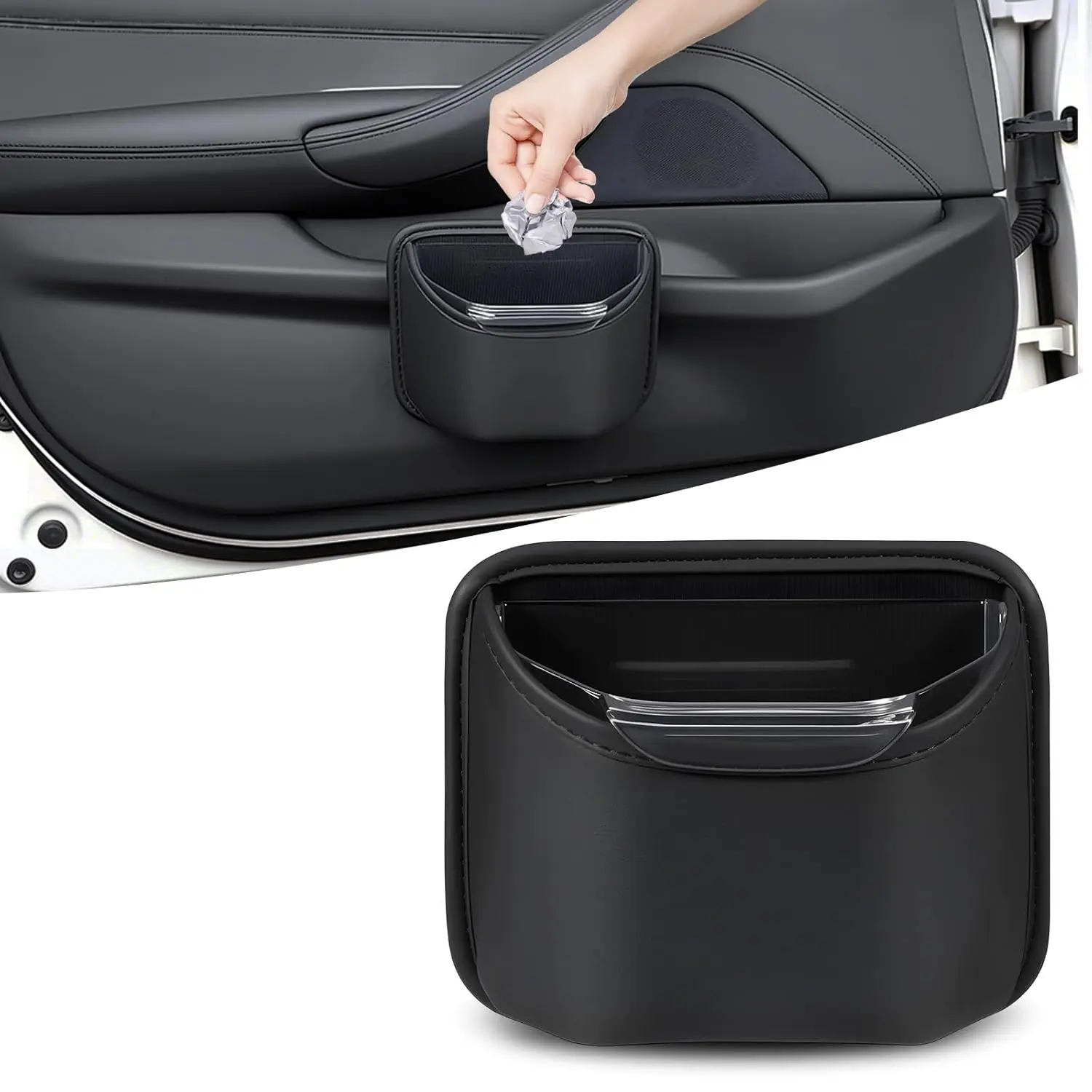 

Small Car Trash Can for Side Door Back Seat, Leakproof Removable Liner Clip-On Automotive Bin Trashcan 0.22 Gal