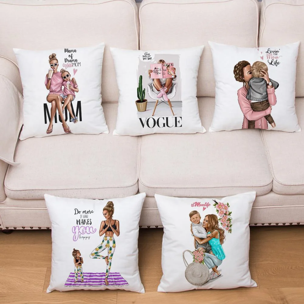 Fashion mom print square pillowcase home decoration car sofa cushion cover 60x60cm funda de almohada