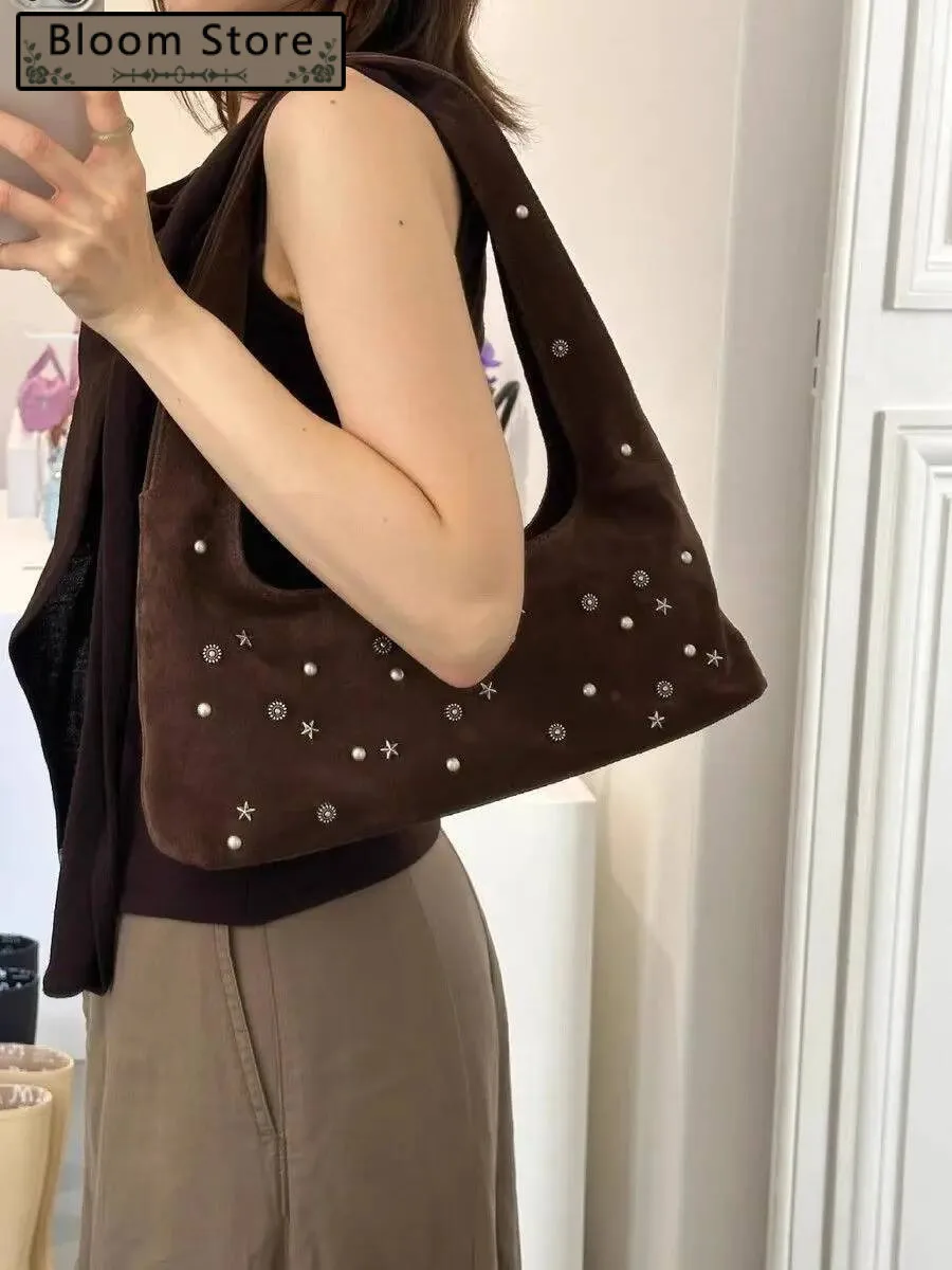 

Bloom Beading Frosted Underarm Bag Women Retro Versatile Y2k Handbag Female Vintage Hot Girls Coffee Shoulder Bags Aesthetic