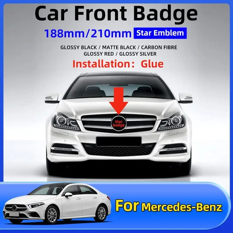 

1pcs 188mm 210mm ABS Car Front Grille Badge Decal Cover Emblem For Mercedes Benz A/B/C/E/S Class GLA CLA GLE GLK CLK CLS GLS GLC