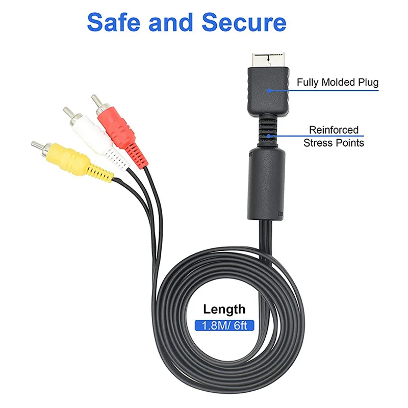 6ft/1.8m PS3/PS2/PS1 TV Connection Cable,PS2/PS3 RGB AV Cable (Dock to RCA Cable),PS2 Audio Video Cable