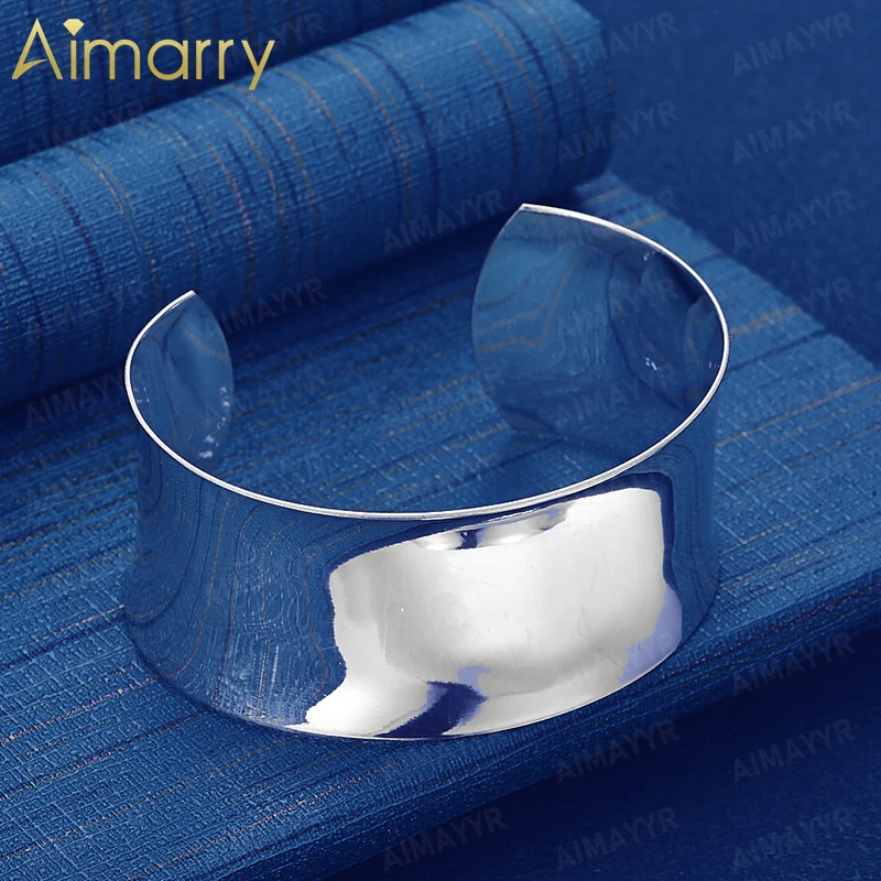 925 Sterling Silver Wide Version Simple Smooth Surface Bracelet for Women's Banquets and Weddings High-quality Fashion Jewelry