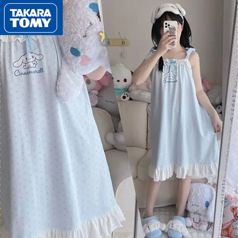 

Милая хлопковая свободная Пижама TAKARA TOMY Hello Kitty для девушек, Женская Студенческая тонкая Домашняя одежда без рукавов