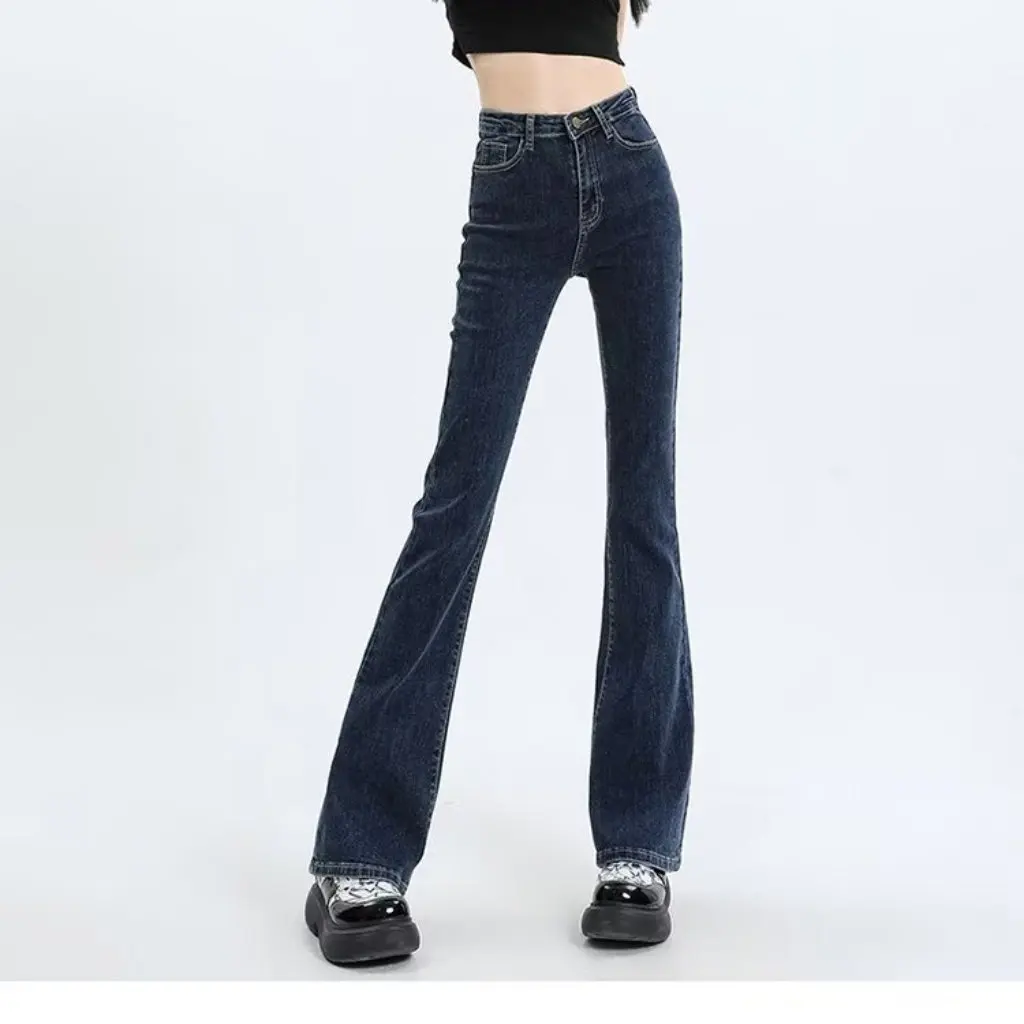 

Обычные миниатюрные слегка брюки с ботинками, американские джинсы, потертые брюки в стиле ретро с конскими копытами, натуральная талия, популярный ленивый стиль